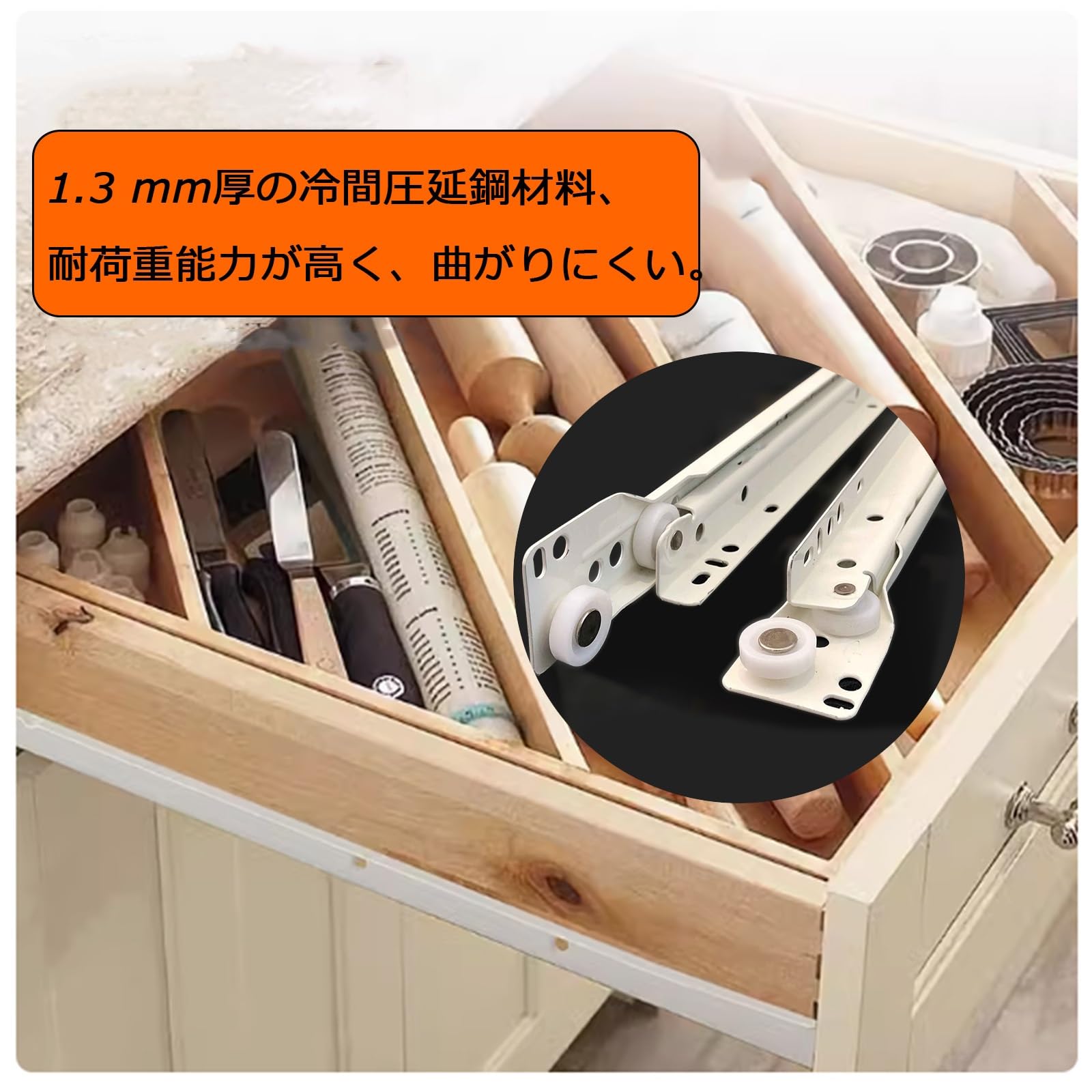 Amazon.co.jp: 引き出しスライドレール 白い 左右1セット、棚 スライド